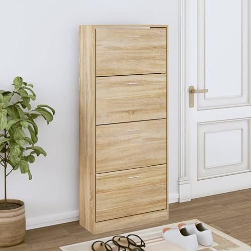 Snsowed Mueble zapatero madera contrachapada roble Sonoma 63x24x147 cm, Zapatero Entrada Recibidor, Zapatero Estrecho, Armario Zapatero - 342543