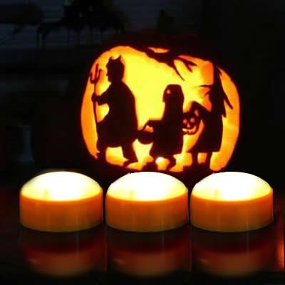 Image of QIDEA LED Pumpkin Lights with Remote and Timer, Battery Operated Bright Flickering Flameless Candles for Pumpkin Decor, Jack-O-Lantern Halloween Party Decorations,Orange Color, 3 Pack