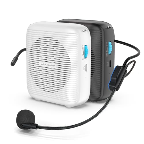 (Branco) Amplificador de voz recarregável portátil para professores, treinadores, guias turísticos,