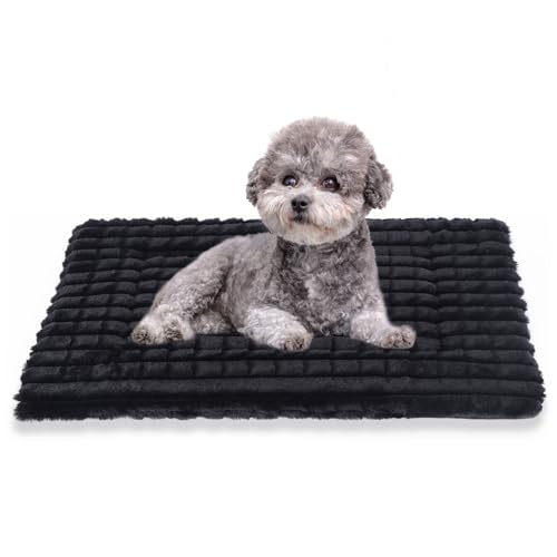 BVAGSS Flauschiges Orthopädisches Hundebett, Waschbar Hundematte, rutschfeste Unterseite, Plüsch Hundekissen Weiche und Warme Hundematte für klein mittel große Hunde XH082 (60x45cm,Schwarz)