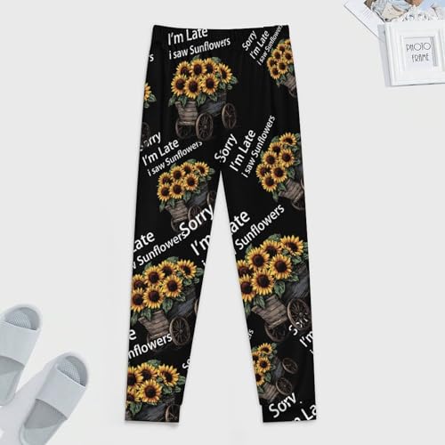 Sorry I'm Late I Saw Sunflowers Men's Pajamas Pants Lightweight Sleep Lounge Pant Pjs Bottoms Casual Sleepwear4