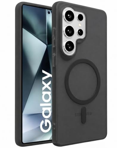 Image of DIZORO Matte Case for Samsung Galaxy S25 Ultra Compatible with MagSafe, Camera Lens Full Protection, Shockproof Translucent Frosted TPU Soft Phone Cover, Anti-Fingerprint (Black)