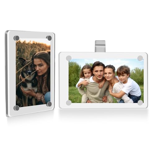 Oraivy Car Picture Holder, Magnetic Car Picture Frame Acrylic, Photo Car Visor Clip, Personalized Photo Car Visor Clip for Adding Family, Dad, Mom, Husband, Wife, Boyfriend, or Pets Photos
