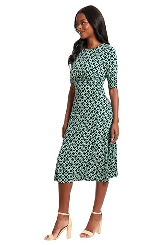 Image of London Times Women's Womens Elbow Sleeve A-line Midi - Pretty Garden Party Dress - Special Occasion Wedding Guest Dress