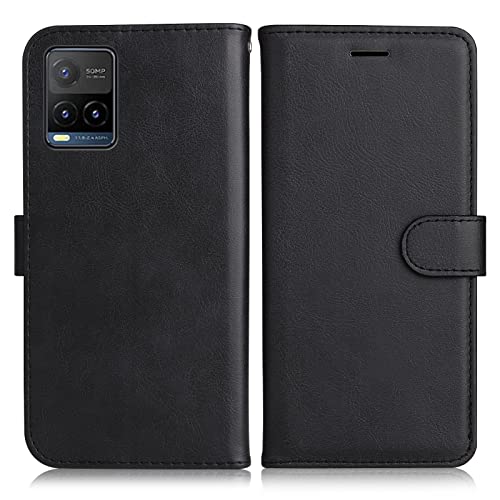 DENDICO Hülle für Vivo Y21 / Vivo Y21S / Vivo Y33S, PU Leder Brieftasche Handyhülle, Flip Tasche TPU Schutzhülle mit Kartenfach für Vivo Y21 / Vivo Y21S / Vivo Y33S, Schwarz
