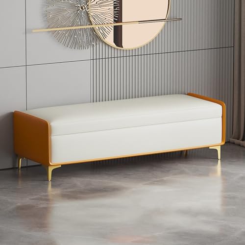 Banco de almacenamiento de piel sintética con tapa abatible, banco largo resistente para dormitorio y sala de estar, espacio de almacenamiento adicional, taburete de pie