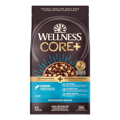 Wellness CORE RawRev Dry Canine Meals with Healthful Grains, Pure Elements, Made in USA with Actual Freeze-Dried Meat (Grownup, Ocean, 4 lbs) Wellness CORE RawRev Dry Canine Meals with Healthful Grains, Pure Elements, Made in USA with Actual Freeze-Dried Meat (Grownup, Ocean, 4 lbs)