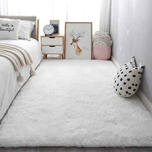 Maiitmor ロングカーペット 140x240cm マイクロファイバー 滑り止め シャギーラグ 洗える 冬用 夏用 床暖房 じゅうたん 一年中使える, 白
