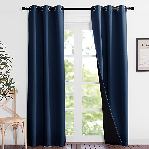 Image of NICETOWN Complete 100% Blackout Curtain Set, Thermal Insulated & Energy Efficiency Window Draperies for Guest Room, Full Shading Panels for Shift Worker and Light Sleepers, Navy Blue, 37W x 84L, 2 Pcs