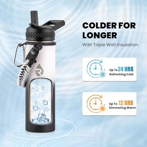 Image of RAYMYLO Insulated Water Bottle 20 oz, Triple Wall Vacuum Stainless Steel (Cold for 24Hrs, Hot for 12Hrs), Leak Proof & Non-BPA, Modern Water Bottle Jug for School with Straw Spout Lids
