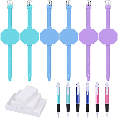 Geyee Wearable Silicone Watch Shape Memo Wrist Band with Ballpoint Pens and Erasers, Waterproof Reusable Writable Erasable Memo Watchband for Veterinarian Nurse Gift Supplies (6 Set)