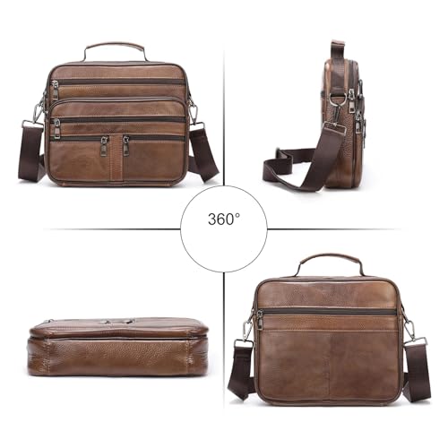 Briefcases Genuine Leather Shoulder Bag for Men Black Handbag for Men Business Office Messenger Bag(Coffee)2
