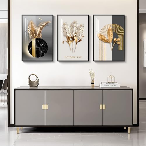 Framed Modern Luxury Large Wall Art for Living Room, Set of 3 Piece Black White Gold Contemporary Abstract Paintings Artwork for Walls, Big Prints Pictures for Office Wall Decor -Total 30" x 60" by Cuspin - Used condition - Image 4