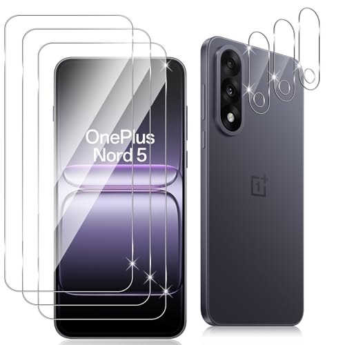 Datree 3 Piezas para Oneplus Nord 5 Protector de Pantalla, con 3 Piezas Protector de Lente de Cámara,Dureza 9H Sin Burbujas, Alta Definicion,Anti-Arañazos Cristal Templado