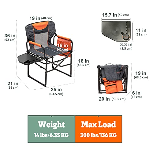 Sunnyfeel Camping Directors Chair, Heavy Duty,Oversized Portable Folding Chair With Side Table, Pocket For Beach, Fishing,Trip,Picnic,Lawn,Concert Outdoor Foldable Camp Chairs (Orange) #TOP2