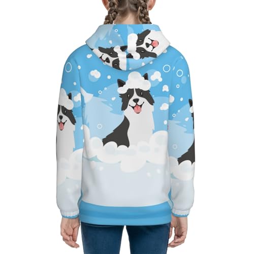 Collie in Bathtub Kids Pullover Hoodies Boys Sweatshirts Girls Athletic Clothes with Pocket4