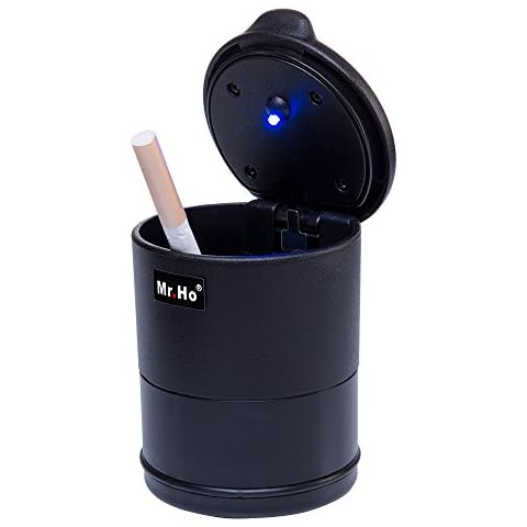 Mr.Ho Car Cigarette Ashtray Portable Travel Auto Smokeless Tobacco Tray with Blue LED Indicator Smokeless for Universal Car Cup Holder (Black) Cover