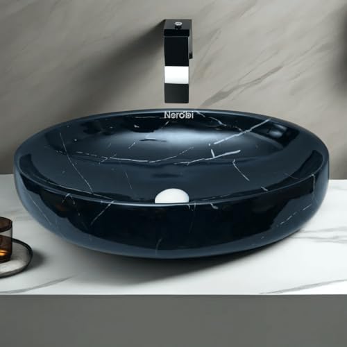 Image of Designer Counter Top Wash Basin | Tabletop Ceramic Bathroom Sink | Wash Basin Over Counter | Wash Basin For Bathroom, Living Room (24 x 15 x 6 Inch) (Black N White Stripe)