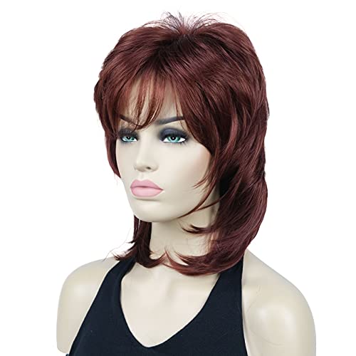Lydell 16" Long Straight Wigs Soft Shaggy Layered Wigs Classic Cap Full Synthetic Hairpieces (131 Burgundy Red) #TOP3