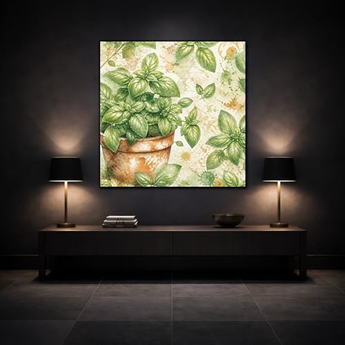 Tableau basilic aquarelle 30x30 anti reflets déco cuisine moderne