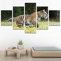 SIGNWIN 5 Panel Canvas Wall Art Modern Art Animals Dramatic Farmhouse/Country Lion Multicolor Photography Tiger for Home Decorations Ready to Hang - 60