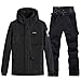 HOUZONIY Herren Skianzug Schneeanzug Atmungsaktiv Winddichte Schneehose Schneejacke mit Abnehmbare Kapuzen zum Skifahren Snowboarden Skisuit(Schwarz+Schwarz XL)