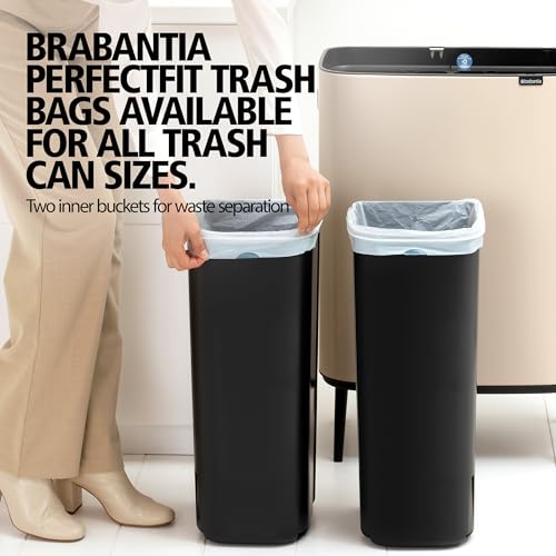 Image of Brabantia Bo Touch Bin Hi 2 x 30L /6.6 Gallon (Soft Beige), Dual-Container Trash Can for Kitchen, Soft-Touch Garbage Can with 2 Inner Buckets and Raised Base