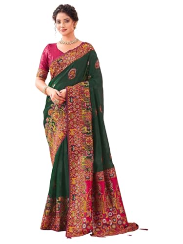 Image of SIRIL Women's Silk Weaving Patola Saree with Unstitched Blouse Piece