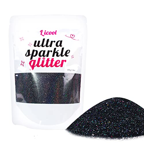 Holographic Extra Fine Craft Glitter Powder 100g Iridescent Sequins Loose Glitter for Face Body Hair Eye & Nails (Laser Black)