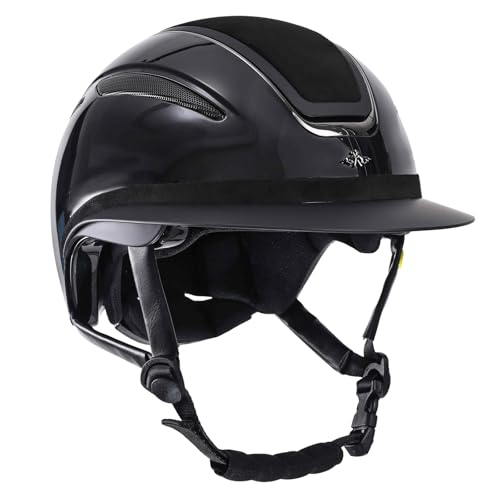 Casco de equitación HV Polo Magnifica premium en negro brillante M