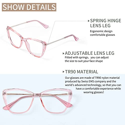 Image of Blue Light Blocking Glasses Cat-Eye Stylish Computer Eyeglasses UV Ray Filter Women AB3304 (Pink)