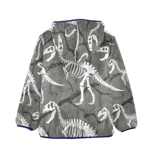Dinosaur Skeletons on Gray Background Toddler Fleece Jacket Girl Boys Hooded Fleece Jacket Coat2