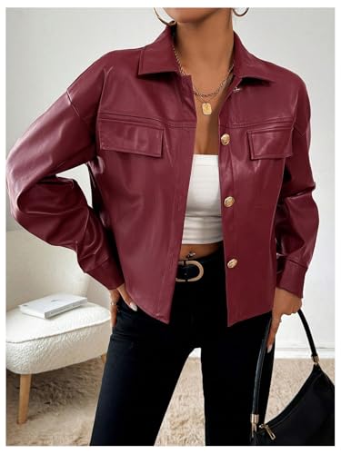 Milumia Women's Pu Leather Long Sleeve Jacket Button Front Motorcycle Coats4