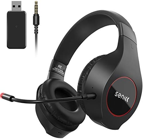 SENICC 2.4G Wi-fi Gaming Headset for PS4/PS5/PC, Over-Ear Gaming Headphones with Removable Noise Cancelling Microphone, Laptop Headset with 3.5mm Wired for Xbox One, 13+Hours Playtime