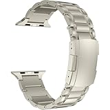 MaKTech チタンバンド、べっ甲バックル付き 5 ピース リンク メタル ブレスレット、Apple Watch 11/10/9/8/7,Ultra 3/2/1,SE 3/2/1 [2025]に対応 (46mm/45mm/44mm/49mm,チタン)