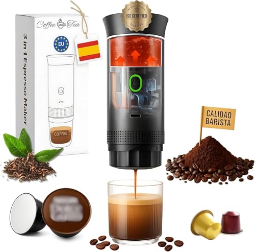 Cinco Diamantes Cafetera Portatil Capsulas, Cafetera Multicapsulas y Molido, Maquina de Cafe, Cafetera Capsulas Portatil, Calienta Agua Batería Recargable USB, Ideal Viajes, Camping y Oficina