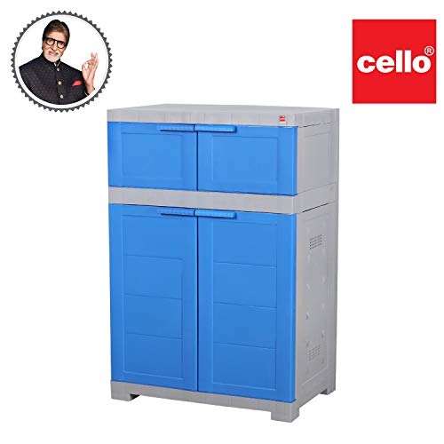 Image of Cello Novelty Dual Plastic Shoe Rack with Dustproof Doors| 3 Year Warranty | Chappal /Slipper /Footwear Stand for Home, Living Room, Office, Outdoor| Blue & Grey Colour