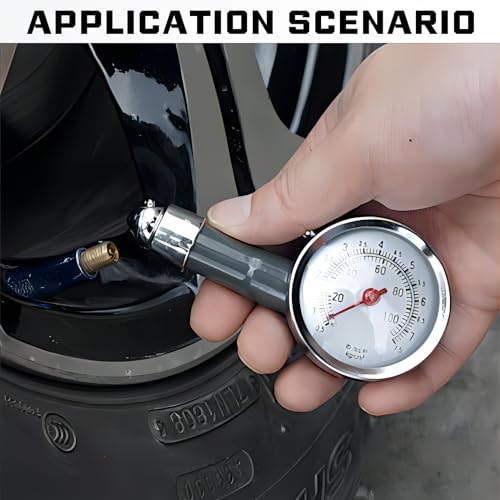 Image of 1 PC Car Tire Pressure Gauge, 28-35 lbs Alloy Portable Mechanical High-Precision Deflated Multi-Functional Tire Pressure Gauge, Detection Accessories, for Cars, Bicycles, Motorcycles (Silver)