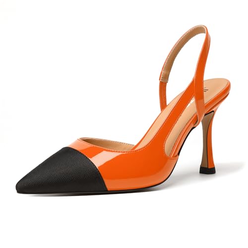 JUSTDANNI Womens Patent Slingback Elastic Pointed Toe Sexy Evening Fashion Stiletto High Heel Pumps Shoes 3.3 Inch