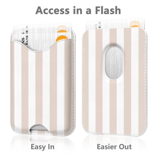 Image of Stripe Magnetic Wallet for Magsafe Compatible with iPhone 17 /16 /15 /14 /13 /12 Series Pro Max Plus Air (Phone Magnet Card Holder Fit 3 Cards for Women Girl Lether Mag Safe Wallets Antique White)