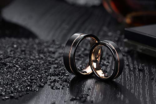 LerchPhi Mens 6mm 8mm Black Mens and Women Tungsten Carbide Engagement Ring with Rose Gold Inner Custom Engrave Wedding Band for Him and Her4