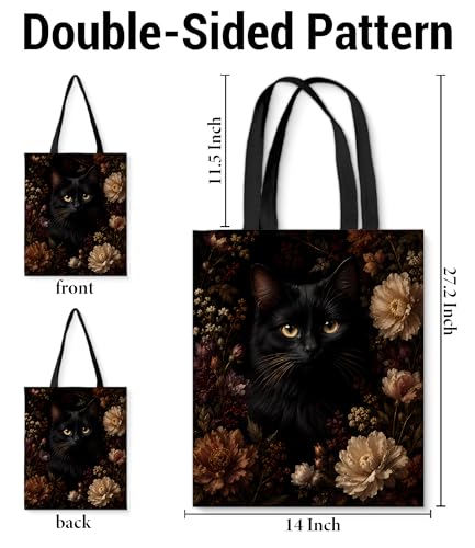 Image of Cute Cat Canvas Tote Bag for Women, Aesthetic Reusable Shoulder Bag for Shopping Travel Work