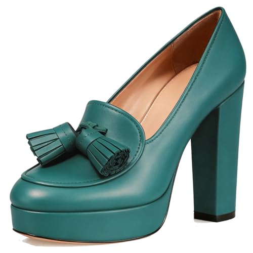 Image of SHODENSE Women Vintage Chunky Platform Loafers Pumps Tassel Round Closed Toe Slip On Suede Block High Heel Dress Loafer Shoes Buckle Strap Oxford Loafers Fringe Pump Dressy Chic Sexy Y2k 4-11 M US