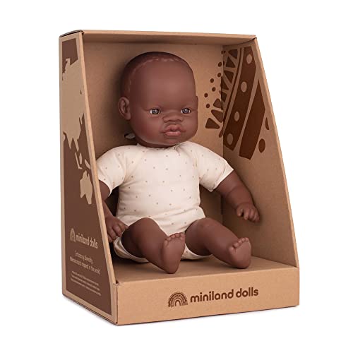 Miniland Dolls 31364 : Poupée Africaine de 32 cm avec Corps Souple. Présenté dans Une boîte Cadeau.
