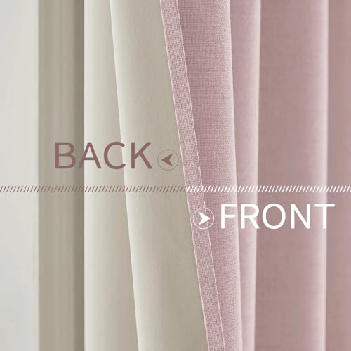 Image of MIULEE Linen Texture Curtains for Bedroom Solid 100% Blackout Thermal Insulated Pink Curtains Grommet Room Darkening Curtains /Draperies for Living Room 52x84 Inch (2 Panels)
