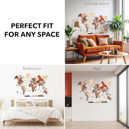 Image of Enjoy The Wood 3D Wooden World Map Wall Art (Fusion, 2XL) | Large Travel Map with Pins for Art Decor, Decorative Map of the World for Home, Office Travel Wall Art Housewarming Gift Idea