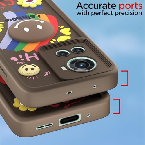 Image of Pikkme Back Cover for OnePlus 10R 5G | Soft Silicone| Cute Rainbow Smile & 3D Cartoon Flower Design | Shockproof Raised Camera Protection Bumper Case (Brown)