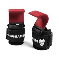 Gymreapers Gewichthefgrepen (paar) voor zware powerlifting, deadlifts, rijen, pull-ups, met neopreen gevoerde polsbandondersteuning en sterke rubberen handschoenen of riemen voor bodybuilding (rood