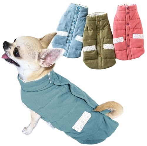 Pets Family(ペッツファミリー) 犬服 ベスト ダウンベスト風 リバーシブル 背中開き 秋冬 冬用 防寒 北欧 中綿 コート ドッグウェア ペット服 背開き 小型犬 中型犬 (XS, ミスミソウ)