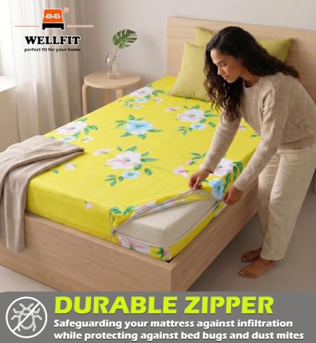 Image of WELLFIT Premium Glace Cotton 300 TC Mattress Cover /Protector for King Size Bed with Zip /Chain /6x6.5 ft / 72x78x6 inch